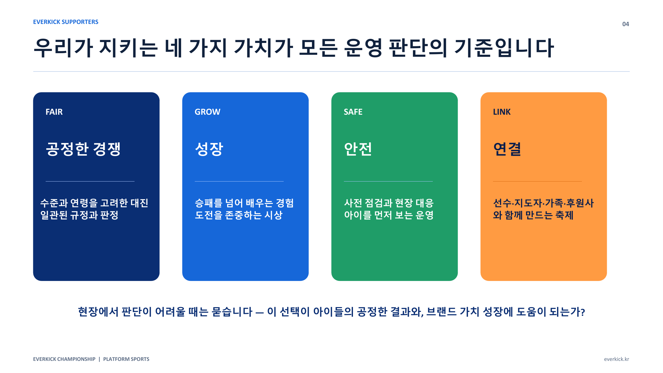 에버킥 소개 자료 7페이지, 에버킥의 네 가지 운영 가치